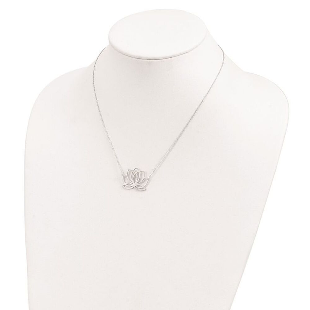 Kazi Luxury Sterling Silver Rhodium-plated Polished Lotus Flower 18in Necklace - Picture 3 of 4